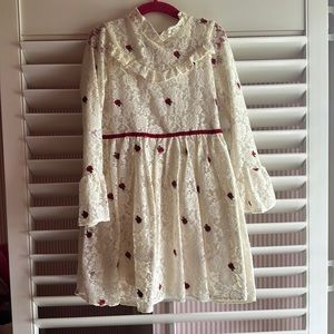 Janie and jack ivory lace dress with red delicate detail